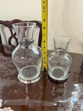 Clear Glass Decorative Vases with Silver-Tone Accent - Set of 2